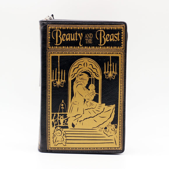 black and gold pleather clutch handbag beauty and the beast dancing