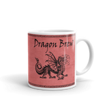dragon brew cermaic coffee cup with a black dragon  on a pink background