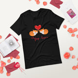 Foxy love black tshirt with two sleeping foxes and a red heart