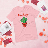 Free hugs pink tshirt with green cactus in a terra cotta pot