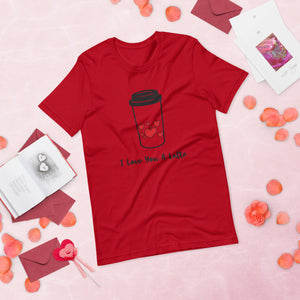 I love you a latte pink valentines day shirt with coffee cup filled with hearts