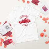 hugs and kisses y all white tshirt with vintage red truck and hearts