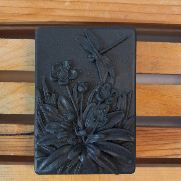 black activated charcoal dragonfly goats milk soap with tea tree jojoba and argan oils