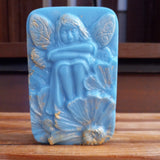 blue fairy plumeria scented goats milk soap brushed with gold mica