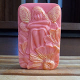 light red hot pink fairy and wildflowers goats milk soap scented with red poppy fragrance and brushed with gold mica