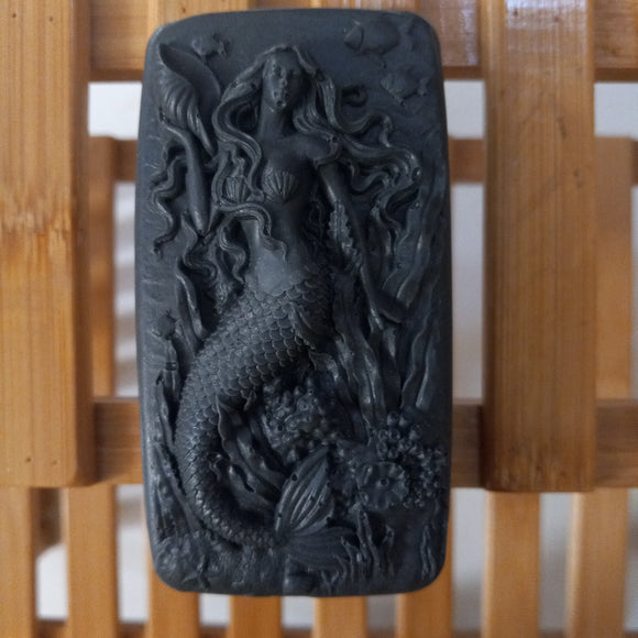 mermaid and seashells activated charcoal goats milk soap with jojoba tea tree and argan oils