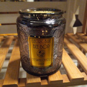 beeswax candle in dark gray embossed glass, pure unscented