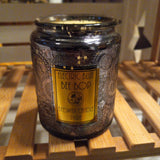 beeswax candle in dark gray embossed glass, pure unscented