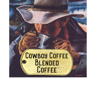 cowboy blended coffee light and dark roast piccure of cowboy sipping coffee