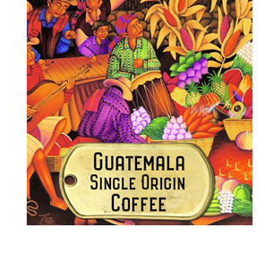Guatemala single origin coffee with art of a guatemalan market