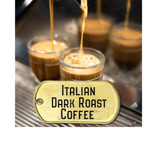 Italian dark roast coffe with picture of two expesso shots