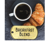 Breakfast blend coffee with cup of coffee and croissant. Choose whole bean, standard and espresso grind 