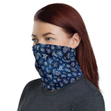 White Flowers Blue Background Face and Neck Gaiter