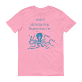 Blue octopus on pink short sleeved tshirt