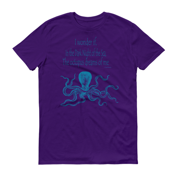 Blue octopus on purple short sleeved tshirt