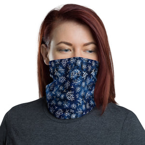 White Flowers Blue Background Face and Neck Gaiter