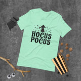 hocus pocus aqua tshirt with black lettering and outline of a witch