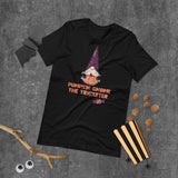 pumpkin gnome the trickster black tshirt with wrapped candy 