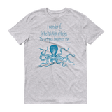 Blue octopus on heather gray short sleeved tshirt