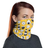 Happy Sushi Yellow Background Face and Neck Gaiter