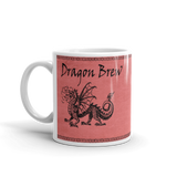 dragon brew cermaic coffee cup with a black dragon  on a pink background