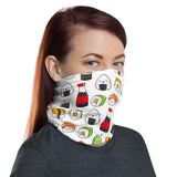Happy Sushi White Background Face and Neck Gaiter