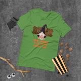 Boo Gnome will never ghost you green halloween tshirt with gnome and orange trick or treat lettering