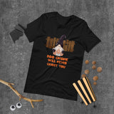 Boo Gnome will never ghost you black halloween tshirt with gnome and orange trick or treat lettering