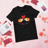 Foxy love black tshirt with two sleeping foxes and a red heart