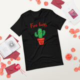Free hugs black tshirt with green cactus in a terra cotta pot