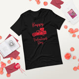 vintage red truck on a black tshirt with red lettering happy valentines day