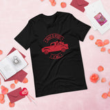 hugs and kisses y all black tshirt with vintage red truck and hearts