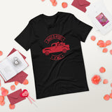 hugs and kisses y all black tshirt with vintage red truck and hearts