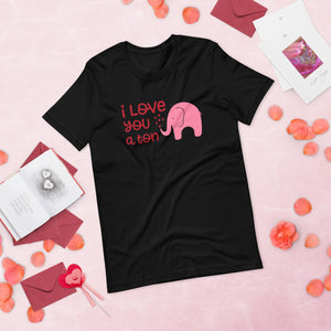 I love you a ton black tshirt with pink elephant and red hearts