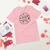 All you need is love Valentines day shirt pink with black letttering hearts and roses