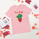 Free hugs pink tshirt with green cactus in a terra cotta pot