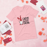 gnome sweet gnome pink tshirt with cute gnome holding red heart balloons