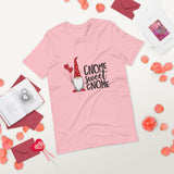 gnome sweet gnome pink tshirt with cute gnome holding red heart balloons