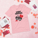 Heart Crusher pink tshirt with lifted truck crushing hearts