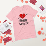 Heart breaker pink tshirt with cracked red heart with an arrow through it