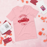 hugs and kisses y all pink tshirt with vintage red truck and hearts