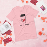 I love you a latte pink valentines day shirt with coffee cup filled with hearts