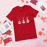 Happy Valentines Day 2 gnomes in shades of red and pink red short sleeved shirt
