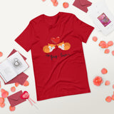 Foxy love red tshirt with two sleeping foxes and a red heart