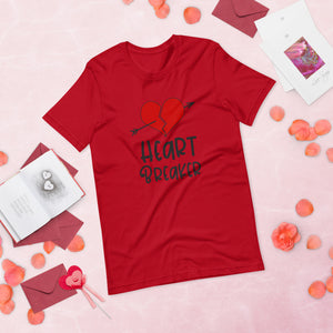 Heart breaker white tshirt with cracked red heart with an arrow through it