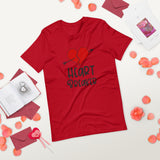 Heart breaker red tshirt with cracked red heart with an arrow through it