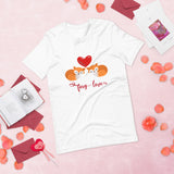 Foxy love white tshirt with two sleeping foxes and a red heart