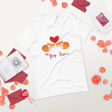 Foxy love white tshirt with two sleeping foxes and a red heart