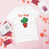 Free hugs white tshirt with green cactus in a terra cotta pot