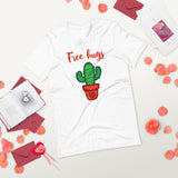 Free hugs white tshirt with green cactus in a terra cotta pot